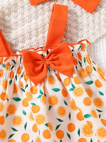 Baby Lemon Print Bow Front Cami Top & Frill Trim Shorts & Headband