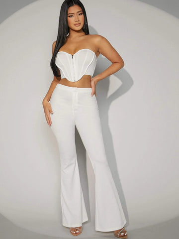 Zip Up Tube Top & Flare Leg Pants