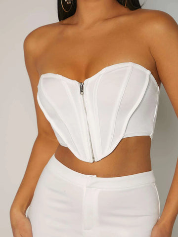 Zip Up Tube Top & Flare Leg Pants