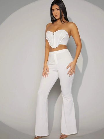 Zip Up Tube Top & Flare Leg Pants