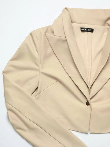 BAE Shawl Neck Crop Blazer & Asymmetrical Hem Skirt