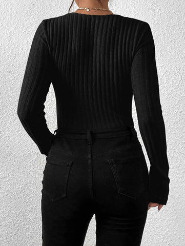 Twist Front Ribbed Knit Bodysuit