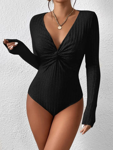 Twist Front Ribbed Knit Bodysuit