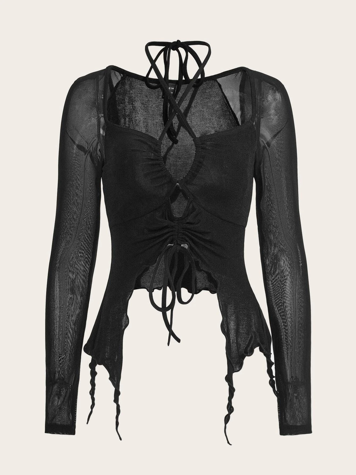ROMWE PUNK Grunge Crisscross Tie Back Drawstring Front Asymmetrical Hem Top