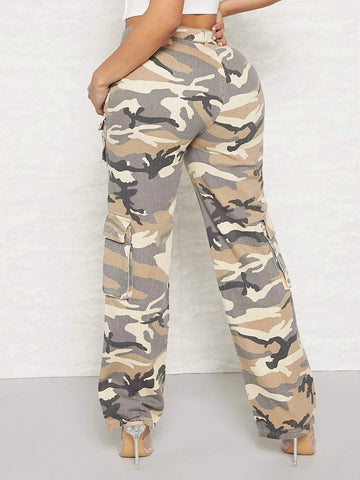 SXY High Waist Flap Pocket Cargo Jeans