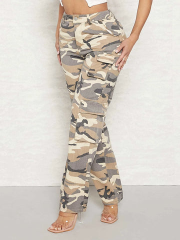 SXY High Waist Flap Pocket Cargo Jeans