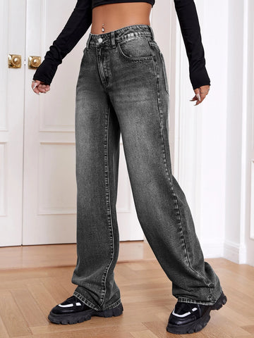 Slant Pocket Wide Leg Jeans