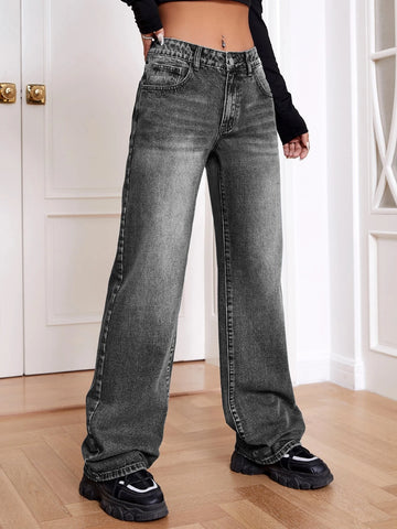 Slant Pocket Wide Leg Jeans