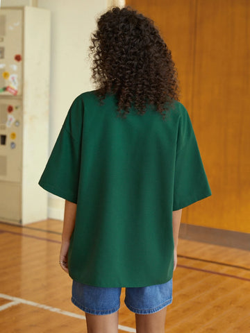 EZwear Letter Graphic Drop Shoulder Shirt