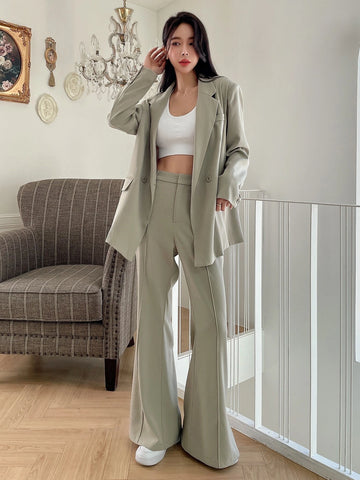 DAZY Lapel Neck Flap Detail Blazer & Flare Leg Pants