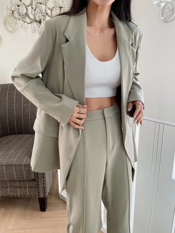 DAZY Lapel Neck Flap Detail Blazer & Flare Leg Pants
