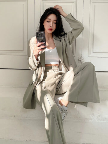 DAZY Lapel Neck Flap Detail Blazer & Flare Leg Pants