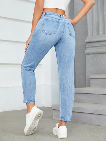 High Waist Ripped Mom Fit Jeans