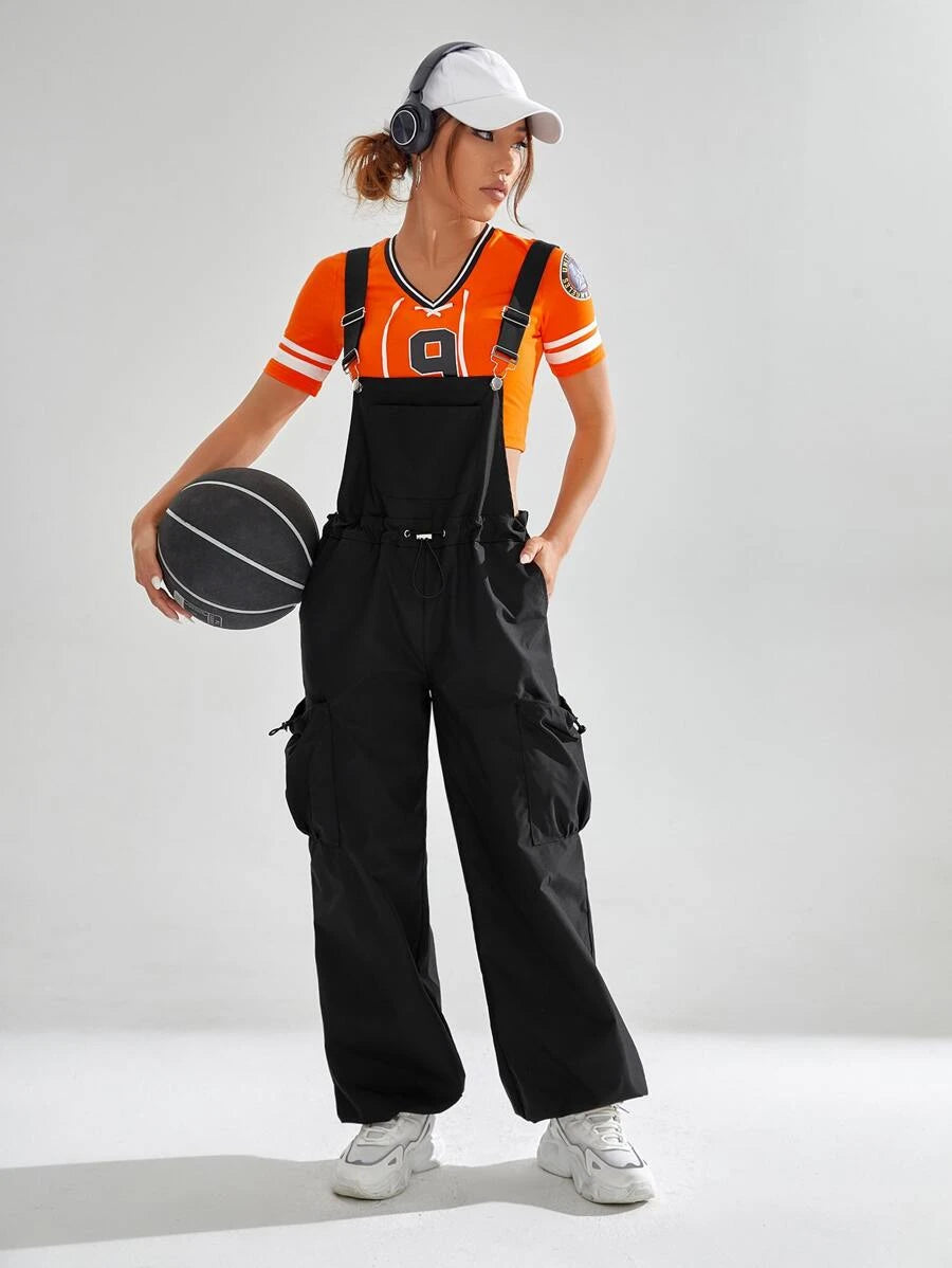 Solid Flap Pocket Overall Jumpsuit Without Tee