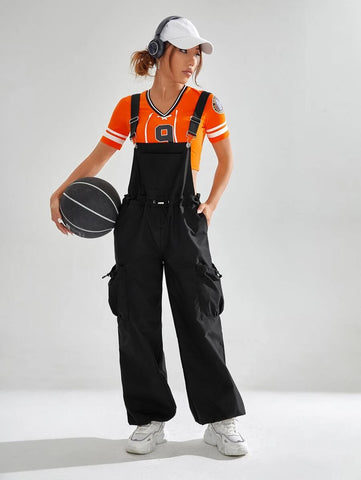 Solid Flap Pocket Overall Jumpsuit Without Tee