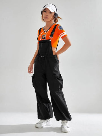 Solid Flap Pocket Overall Jumpsuit Without Tee