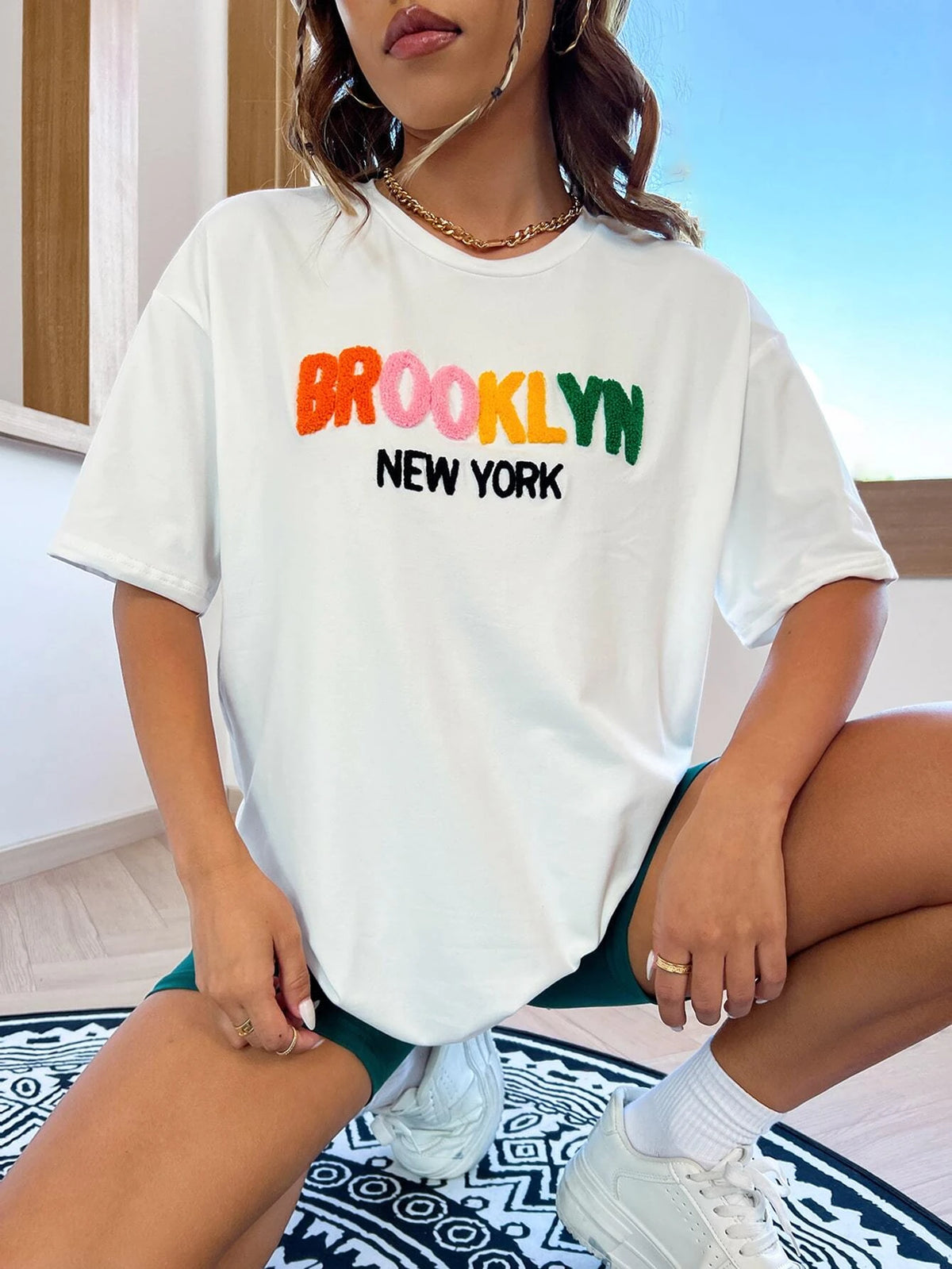 Letter Pattern Drop Shoulder Tee