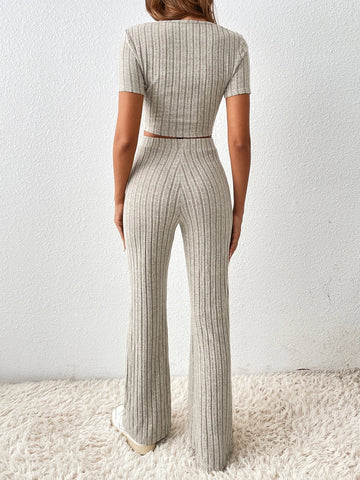 Frenchy Square Neck Crop Tee & Flare Leg Pants