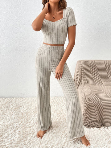 Frenchy Square Neck Crop Tee & Flare Leg Pants