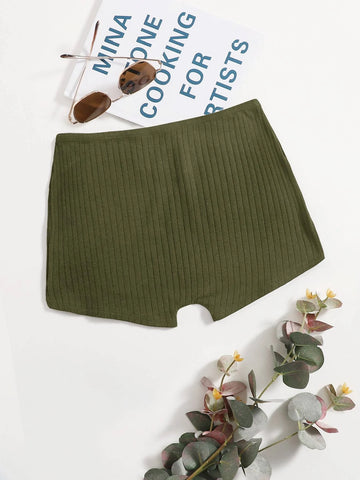 EZwear Solid Rib-knit Biker Shorts