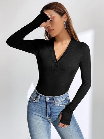 EZwear Rib-knit Thumb Holes Tee Bodysuit