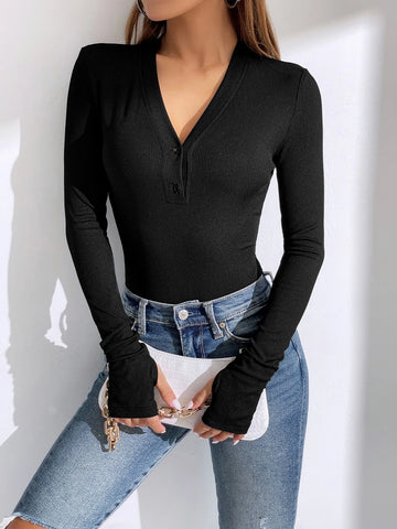 EZwear Rib-knit Thumb Holes Tee Bodysuit