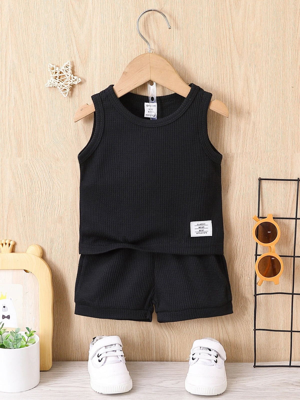 Baby Letter Patched Detail Tank Top & Knot Front Shorts