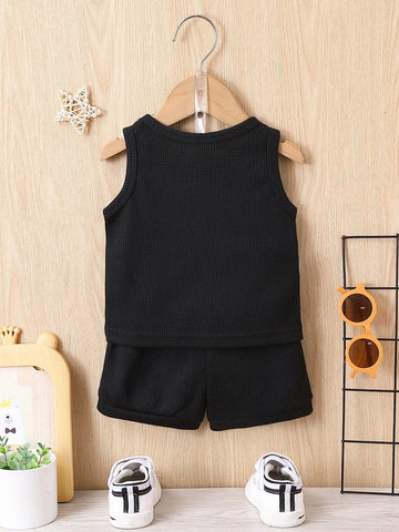 Baby Letter Patched Detail Tank Top & Knot Front Shorts
