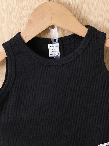 Baby Letter Patched Detail Tank Top & Knot Front Shorts