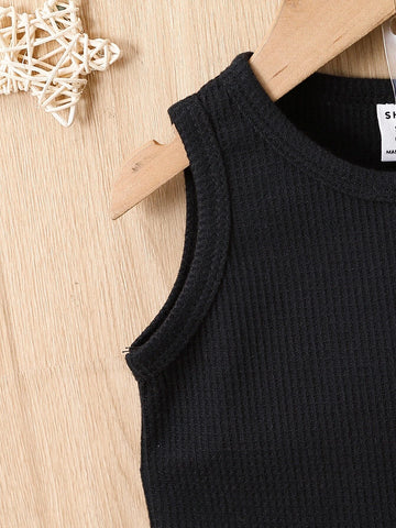 Baby Letter Patched Detail Tank Top & Knot Front Shorts