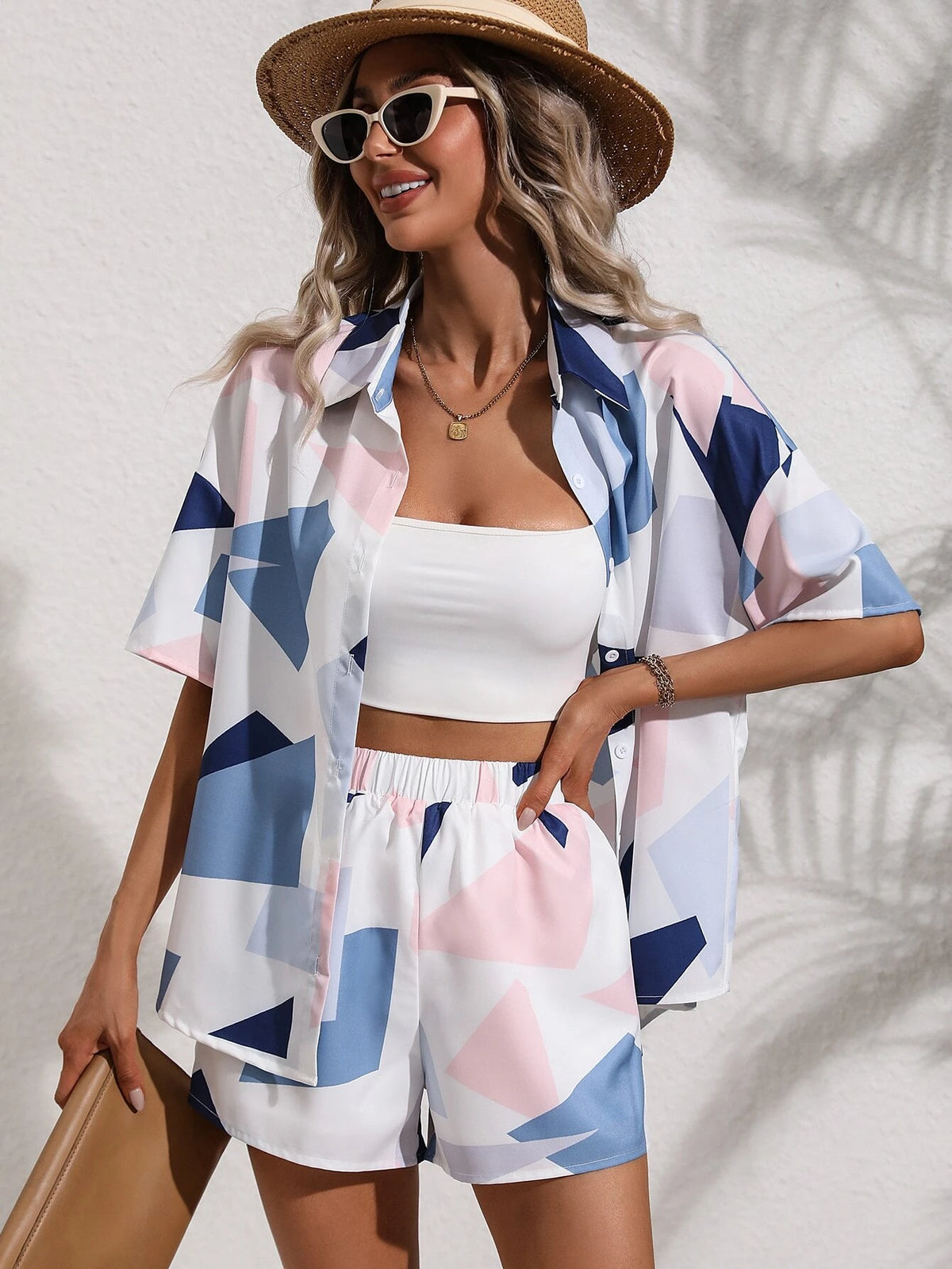 Geo Print Drop Shoulder Shirt & Shorts