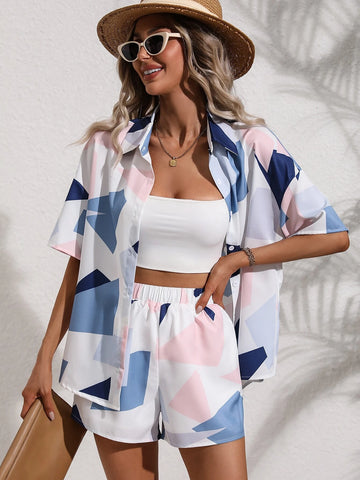 Geo Print Drop Shoulder Shirt & Shorts