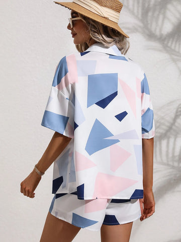 Geo Print Drop Shoulder Shirt & Shorts