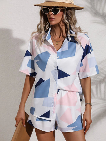 Geo Print Drop Shoulder Shirt & Shorts