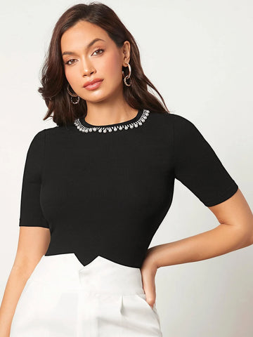 Rhinestone Detail Pattern Tee