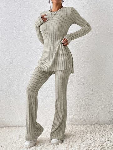 Unity Solid Split Hem Tee & Flare Leg Pants