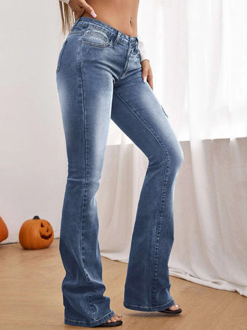 Ripped Frayed Flare Leg Jeans