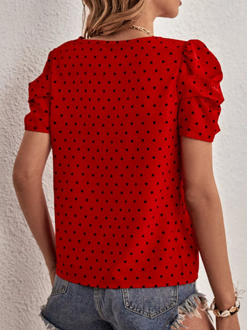 EMERY ROSE Heart Print Puff Sleeve Blouse