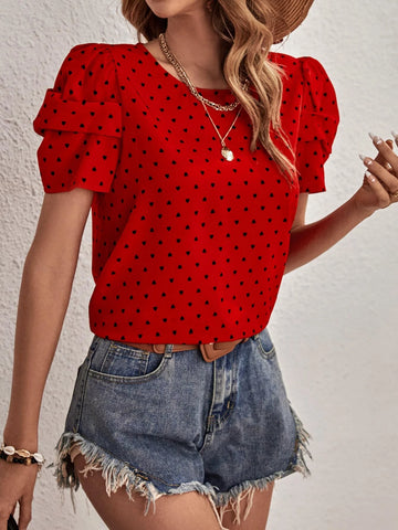 EMERY ROSE Heart Print Puff Sleeve Blouse