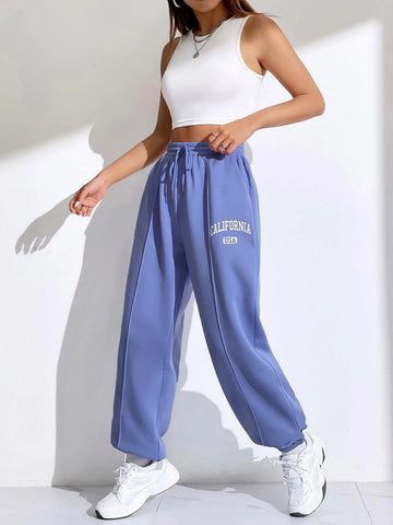 EZwear Crop Tank Top With Letter Graphic Drawstring Waist Sweatpants