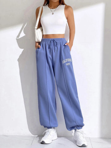 EZwear Crop Tank Top With Letter Graphic Drawstring Waist Sweatpants
