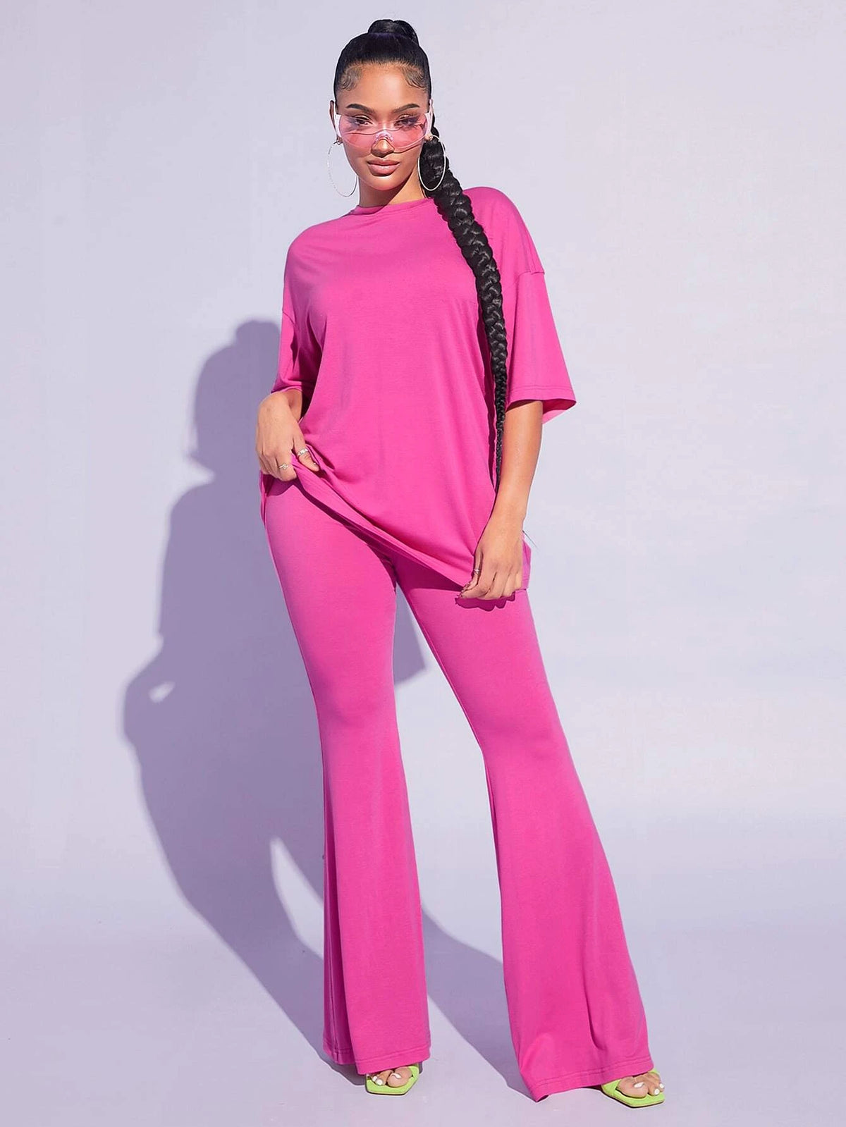 SXY Drop Shoulder Tee & Flare Leg Pants Set