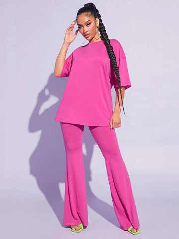 SXY Drop Shoulder Tee & Flare Leg Pants Set