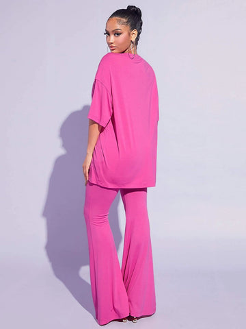 SXY Drop Shoulder Tee & Flare Leg Pants Set