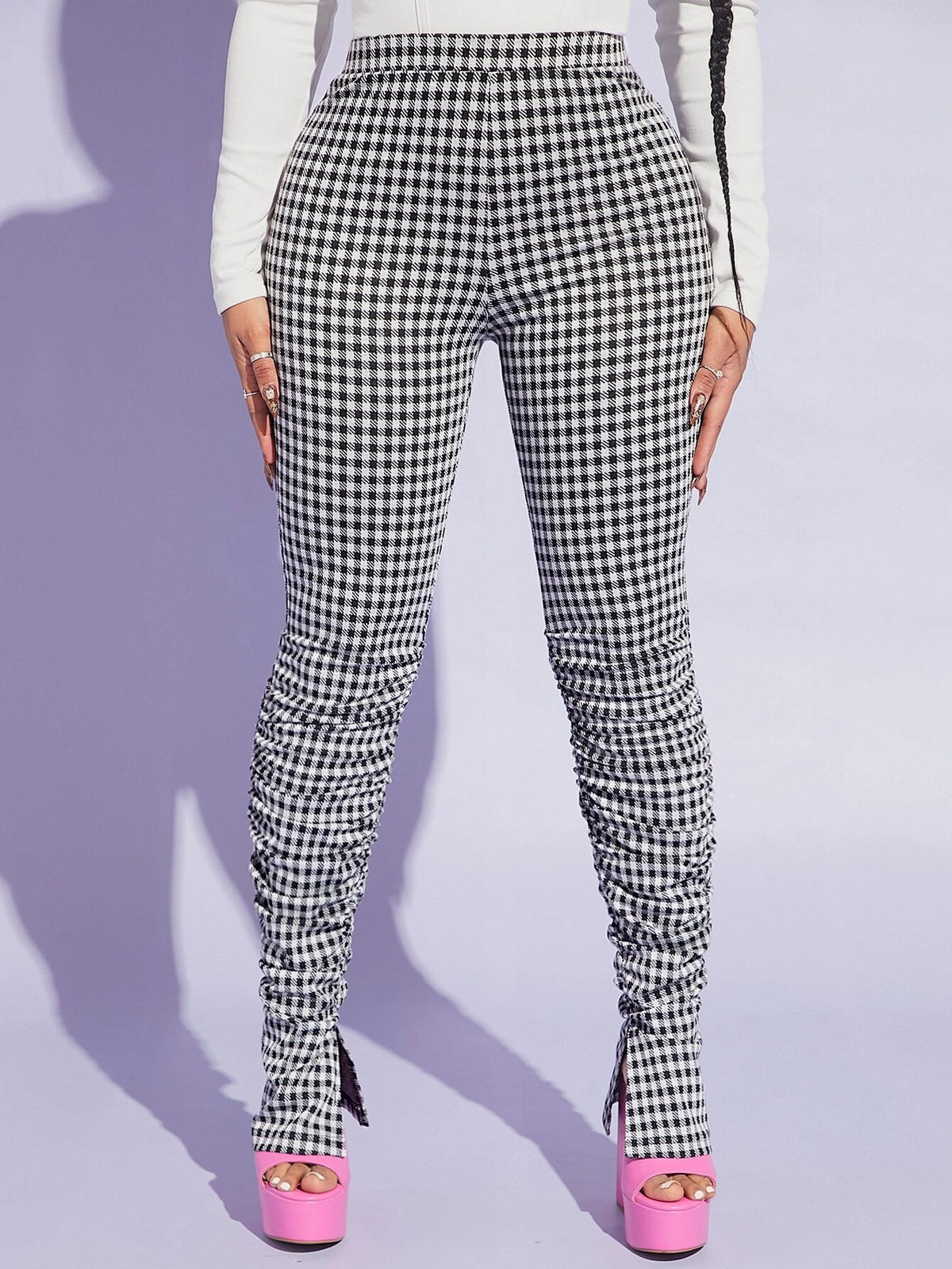 SXY Houndstooth Print Stacked Pants