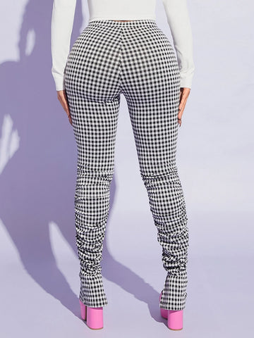 SXY Houndstooth Print Stacked Pants