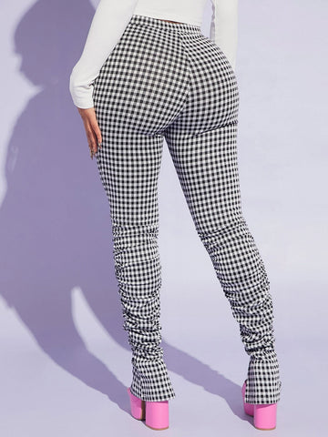 SXY Houndstooth Print Stacked Pants