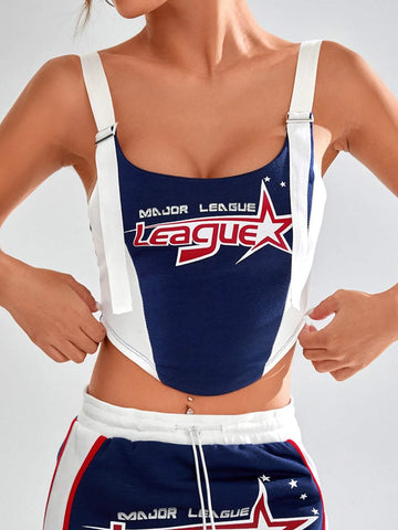 Letter Graphic Buckle Detail Cami Top