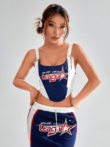 Letter Graphic Buckle Detail Cami Top