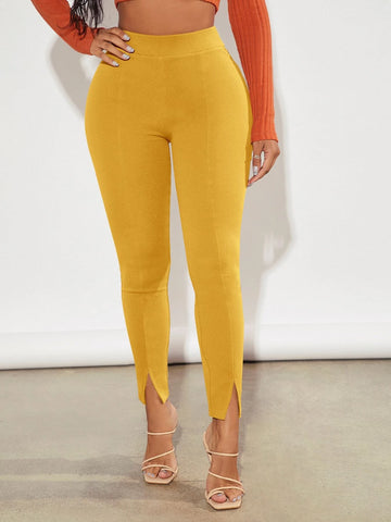 SXY Solid Split Hem Leggings